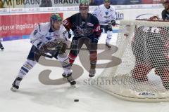 DEL - Eishockey - ERC Ingolstadt - Kölner Haie - Saison 2017/2018 - Brandon Buck (#9 ERCI) hinter dem Tor von Daniar Dshunussow(Torwart #30 Köln) - Moritz Müller (#91 Köln) - Foto: Meyer Jürgen