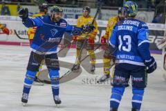 DEL - Eishockey - ERC Ingolstadt - Düsseldorfer EG - Saison 2017/2018 - Brett Olson (#16 ERCI) bejubelt den 4:0 Führungstreffer von Mike Collins (#13 ERCI) - Jubel - Foto: Meyer Jürgen
