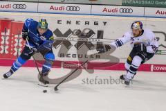 DEL - Eishockey - ERC Ingolstadt - EHC Red Bull München - Saison 2017/2018 - Laurin Braun (#91 ERCI) - Derek Joslin (#25 München) - Foto: Meyer Jürgen