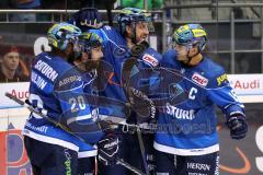 DEL - Eishockey - ERC Ingolstadt - Iserlohn Roosters - Tor zum 4:0 Jubel Sean Sullivan (ERC 37) mit Greg Mauldin (ERC 20) Matt Pelech (ERC 23) John Laliberte (ERC 15)