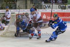 DEL - Eishockey - Playoffs - Spiel 1 - Viertelfinale - ERC Ingolstadt - Adler Mannheim - Saison 2017/2018 - Kael Mouillierat (#22 ERCI) - Patrick McNeill (#2 ERCI) - Denis Endras Torwart (#44 Mannheim) - Mullen Patrick (#26 Mannheim) - Foto: Meyer Jürgen