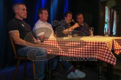 DEL - Eishockey - ERC Ingolstadt - Saison 2017/2018 - Fan Stammtisch - links Torwart Trainer Fabian Dahlem - mitte Co Trainer Tim Regan - rechts Sportdirektor Larry Mitchell -  Johannes Langer ganz rechts - Foto: Meyer Jürgen
