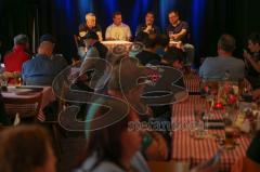 DEL - Eishockey - ERC Ingolstadt - Saison 2017/2018 - Fan Stammtisch - links Torwart Trainer Fabian Dahlem - mitte Co Trainer Tim Regan - rechts Sportdirektor Larry Mitchell -  Johannes Langer ganz rechts - Foto: Meyer Jürgen