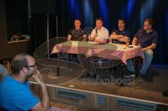 DEL - Eishockey - ERC Ingolstadt - Saison 2017/2018 - Fan Stammtisch - links Torwart Trainer Fabian Dahlem - mitte Co Trainer Tim Regan - rechts Sportdirektor Larry Mitchell -  Johannes Langer ganz rechts - Foto: Meyer Jürgen