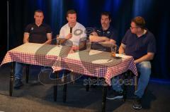 DEL - Eishockey - ERC Ingolstadt - Saison 2017/2018 - Fan Stammtisch - links Torwart Trainer Fabian Dahlem - mitte Co Trainer Tim Regan - rechts Sportdirektor Larry Mitchell -  Johannes Langer ganz rechts - Foto: Meyer Jürgen