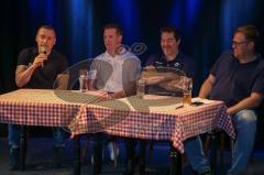 DEL - Eishockey - ERC Ingolstadt - Saison 2017/2018 - Fan Stammtisch - links Torwart Trainer Fabian Dahlem - mitte Co Trainer Tim Regan - rechts Sportdirektor Larry Mitchell -  Johannes Langer ganz rechts - Foto: Meyer Jürgen