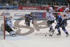 DEL - Eishockey - Saison 2018/2019 - ERC Ingolstadt - Kölner Haie - Garbutt Ryan (#28 ERCI) - Gustaf Wesslau Torwart (#29 Köln) - Darin Olver (#40 ERCI) - Foto: Meyer Jürgen
