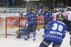 DEL - Eishockey - ERC Ingolstadt - EHC Red Bull München - Schuß Tor Thomas Greilinger (ERC 39) Jubel, Torwart Dann aus den Birken (33 RB München), Jubel Dustin Friesen (ERC 14) Jerry D`Amigo (9 ERC)