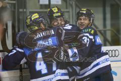 DEL - Eishockey - Saison 2018/2019 - ERC Ingolstadt - Augsburger Panther - Der 1:2 Anschlusstreffer durch David Elsner (#61 ERCI) - jubel - Markus Keller Torwart (#35 Augsburg) - Joachim Ramoser (#47 ERCI) - Tim Wohlgemuth (#33 ERCI) - Foto: Meyer Jürgen