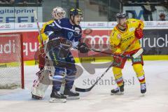 DEL - Eishockey - ERC Ingolstadt - Düsseldorf EG - Joachim Ramoser (ERC 47) fordert den Puck, Torwart Mathias Niederberger (Nr.35, Duesseldorfer EG)