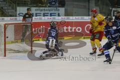 DEL - Eishockey - Saison 2018/2019 - ERC Ingolstadt - Düsseldorfer EG - Jochen Reimer (#32Torwart ERCI) der 0:2 Führungstreffer der DEG durch Ryan McKiernan (#58 Düsseldorf) - Foto: Meyer Jürgen