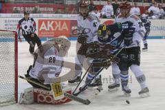 DEL - Eishockey - Saison 2018/2019 - ERC Ingolstadt - Kölner Haie - Gustaf Wesslau Torwart (#29 Köln) - David Elsner (#61 ERCI) - Foto: Meyer Jürgen