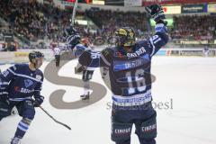 DEL - Eishockey - Saison 2018/2019 - ERC Ingolstadt - Kölner Haie - Brett Olson (#16 ERCI) mit dem 1:1 Ausgleichstreffer - jubel  - Gustaf Wesslau Torwart (#29 Köln) - Foto: Meyer Jürgen