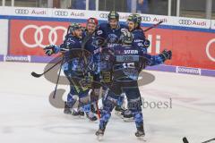 DEL - Eishockey - Saison 2019/20 - ERC Ingolstadt - Düsseldorfer EG - Der 3:2 Führungstreffer durch Wayne Simpson (#21 ERCI) - jubel - Brandon Mashinter (#53 ERCI) - Kris Foucault (#81 ERCI) - Maury Edwards (#23 ERCI) - Brett Olson (#16 ERCI) - Foto: Jürg