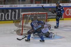 DEL - Eishockey - Saison 2019/20 - ERC Ingolstadt - Nürnberg Ice Tigers - Kris Foucault (#81 ERCI) - Niklas Treutle Torwart (#31 Nürnberg) - Foto: Jürgen Meyer