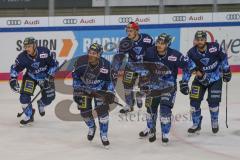 DEL - Eishockey - Saison 2019/20 - ERC Ingolstadt -  Straubing Tigers -Der 1:0 Führungstreffer durch Mike Collins (#13 ERCI) - Maury Edwards (#23 ERCI) - Brett Olson (#16 ERCI) - Wayne Simpson (#21 ERCI) -  Jubel -  Brandon Mashinter (#53 ERCI) - Foto: Jü