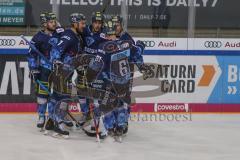 DEL - Eishockey - Saison 2019/20 - ERC Ingolstadt - Fishtown Pinguins - Der 1:0 Führungstreffer durch Tim Wohlgemuth (#33 ERCI) - jubel - Simon Schütz (#97 ERCI) - Darin Olver (#40 ERCI) - Colton Jobke (#7 ERCI) - Foto: Jürgen Meyer