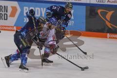 DEL - Eishockey - Saison 2019/20 - ERC Ingolstadt - Adler Mannheim - Andrew Desjardins (#84 Mannheim) - Jerry D´Àmigo (#9 ERCI) - Foto: Jürgen Meyer