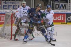 DEL - Eishockey - Saison 2019/20 - ERC Ingolstadt - Augsburger Panther - Brandon Mashinter (#53 ERCI) - Markus Keller Torwart (35 Augsburg) - Henry Haase (#4 Augsburg) - Foto: Jürgen Meyer