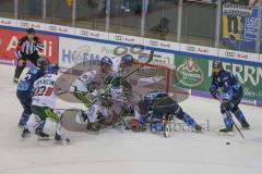 DEL - Eishockey - Saison 2019/20 - ERC Ingolstadt - Augsburger Panther - Markus Keller Torwart (35 Augsburg) - Kris Foucault (#81 ERCI) - Jerry D´Àmigo (#9 ERCI) - Foto: Jürgen Meyer