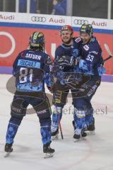 DEL - Eishockey - Saison 2019/20 - ERC Ingolstadt - Düsseldorfer EG - Der 3:2 Führungstreffer durch Wayne Simpson (#21 ERCI) - jubel - Brandon Mashinter (#53 ERCI) - Kris Foucault (#81 ERCI) - Foto: Jürgen Meyer