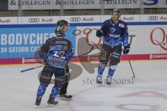 DEL - Eishockey - Saison 2019/20 - ERC Ingolstadt -  Straubing Tigers -Der 1:0 Führungstreffer durch Mike Collins (#13 ERCI) - Maury Edwards (#23 ERCI) -  Jubel - Foto: Jürgen Meyer