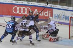 DEL - Eishockey - Saison 2019/20 - ERC Ingolstadt -  Kölner Haie - Tim Wohlgemuth (#33 ERCI) - Gustaf Wesslau (Torwart #29 Köln) - Ben Hanowski (#86 Köln) - Darin Olver (#40 ERCI) - Foto: Jürgen Meyer