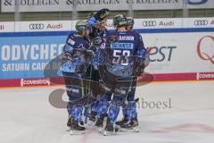 DEL - Eishockey - Saison 2019/20 - ERC Ingolstadt -  Straubing Tigers -Der 1:0 Führungstreffer durch Mike Collins (#13 ERCI) - Maury Edwards (#23 ERCI) - Brett Olson (#16 ERCI) - Wayne Simpson (#21 ERCI) -  Jubel -  Brandon Mashinter (#53 ERCI) - Foto: Jü