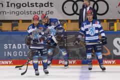 DEL - Eishockey - Saison 2020/21 - ERC Ingolstadt - Adler Mannheim - Ben Marshall (#45 ERCI) - David Elsner (#61 ERCI) - Wayne Simpson (#21 ERCI)  -Foto: Jürgen Meyer