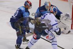 DEL - Eishockey - Saison 2020/21 - ERC Ingolstadt - Schwenninger Wild Wings - Der 0:1 Führungstreffer durch Alexander Weiss (#43 Schwenningen) - Michael Garteig Torwart (#34 ERCI) - Emil Quaas (#20 ERCI) - Foto: Jürgen Meyer