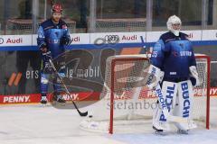Vorbereitungsspiel - DEL - Eishockey - Saison 2020/21 - ERC Ingolstadt -  Augsburger Panther - Ben Marshall (#45 ERCI) - Nicolas Daws Torwart (#35 ERCI) - Foto: Jürgen Meyer