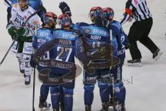 Vorbereitungsspiel - DEL - Eishockey - Saison 2020/21 - ERC Ingolstadt -  Augsburger Panther - jubel - Der 3:0 Führungstreffer durch Louis-Marc Aubry (#11 ERCI) - Garret Pruden (#27 ERCI) - Ben Marshall (#45 ERCI) - Foto: Jürgen Meyer