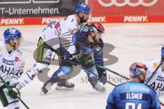 Vorbereitungsspiel - DEL - Eishockey - Saison 2020/21 - ERC Ingolstadt -  Augsburger Panther - Simon Schütz (#97 ERCI) - Henry Haase (#4 Augsburg) - Foto: Jürgen Meyer