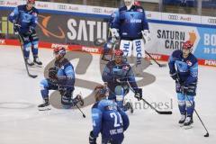 Vorbereitungsspiel - DEL - Eishockey - Saison 2020/21 - ERC Ingolstadt -  Augsburger Panther - Simon Schütz (#97 ERCI) - Brandon Defazio (#24 ERCI) - Tim Wohlgemuth (#33 ERCI) - Fabio Wagner (#5 ERCI) - beim warm machen - Foto: Jürgen Meyer