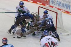 Vorbereitungsspiel - DEL - Eishockey - Saison 2020/21 - ERC Ingolstadt -  Augsburger Panther - Markus Keller Torwart (#35 Augsburg) - Samuel Soramies (#28 ERCI) - Petrus Palmu (#52 ERCI) - Foto: Jürgen Meyer