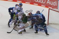 Vorbereitungsspiel - DEL - Eishockey - Saison 2020/21 - ERC Ingolstadt -  Augsburger Panther - Nicolas Daws Torwart (#35 ERCI) - Dennis Miller (#52 Augsburg) - Tim Wohlgemuth (#33 ERCI) - Simon Schütz (#97 ERCI) - Foto: Jürgen Meyer