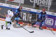 Vorbereitungsspiel - DEL - Eishockey - Saison 2020/21 - ERC Ingolstadt -  Augsburger Panther - Wojciech Stachowiak (#19 ERCI) - Samuel Soramies (#28 ERCI) - David Stieler (#21 Augsburg) - Foto: Jürgen Meyer