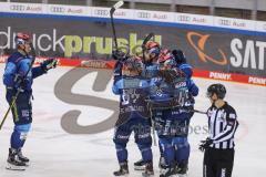 Vorbereitungsspiel - DEL - Eishockey - Saison 2020/21 - ERC Ingolstadt -  Augsburger Panther - Nicolas Daws Torwart (#35 ERCI) - jubel - Der 1:0 Führungstreffer durch Ben Marshall (#45 ERCI) - Foto: Jürgen Meyer