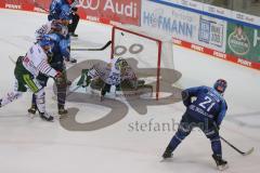 Vorbereitungsspiel - DEL - Eishockey - Saison 2020/21 - ERC Ingolstadt -  Augsburger Panther - Der 4:1 Führungstreffer durch Wayne Simpson (#21 ERCI) - Markus Keller Torwart (#35 Augsburg) - Foto: Jürgen Meyer