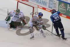 Vorbereitungsspiel - DEL - Eishockey - Saison 2020/21 - ERC Ingolstadt -  Augsburger Panther - Tim Wohlgemuth (#33 ERCI) - Markus Keller Torwart (#35 Augsburg) - David Stieler (#21 Augsburg) - Foto: Jürgen Meyer