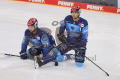 Vorbereitungsspiel - DEL - Eishockey - Saison 2020/21 - ERC Ingolstadt -  Augsburger Panther - Simon Schütz (#97 ERCI) - Fabio Wagner (#5 ERCI) beim warm machen - Foto: Jürgen Meyer