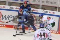 Vorbereitungsspiel - DEL - Eishockey - Saison 2020/21 - ERC Ingolstadt -  Augsburger Panther - Tim Wohlgemuth (#33 ERCI) - Michael Clarke (#44 Augsburg) - Simon Sezemsky (#93 Augsburg) - Foto: Jürgen Meyer