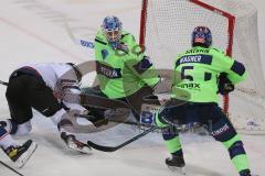 DEL - Eishockey - Saison 2020/21 - ERC Ingolstadt - Nürnberg Ice Tigers - Marcel Kurth (#10 Nürnberg) - Michael Garteig Torwart (#34 ERCI) - Fabio Wagner (#5 ERCI) -  Foto: Jürgen Meyer