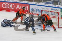 Penny DEL - Eishockey - Saison 2021/22 - ERC Ingolstadt - Grizzlys Wolfsburg -  Karri Rämö Torwart (#31 ERCI) - Chris DeSousa (#82 Wolfsburg) - Trevor Mingoia (#11 Wolfsburg) - Emil Quaas (#20 ERCI) - Jerome Flaake (#90 ERCI) - Foto: Jürgen Meyer