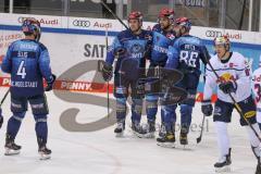 DEL - Eishockey - Saison 2020/21 - ERC Ingolstadt - EHC Red Bull München - Der 1:2 Anschlusstreffer durch Brandon Defazio (#24 ERCI) - Wayne Simpson (#21 ERCI) - Daniel Pietta (#86 ERCI) - Morgan Ellis (#4 ERCI) -  - jubel - Foto: Jürgen Meyer