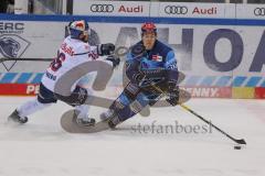 DEL - Eishockey - Saison 2020/21 - ERC Ingolstadt - EHC Red Bull München - Petrus Palmu (#52 ERCI) - Yannic Seidenberg (#36 München) - Foto: Jürgen Meyer