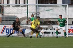 Kreisliga - Saison 2023/2024 - FC Gerolfing - FC Hitzhofen/Oberzell - Der 0:1 Führungstreffer durch Faruk Rencber gelb #6 Hitzhofen - Lukas Achhammer #8 grün Gerolfing - Michael Oblinger Torwart Gerolfing - jubel - Matthias Hamm #17 grün rechts Gerolfing 