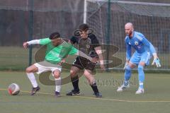 Bezirksliga - Saison 2025/26 - FC Fatih Ingolstadt - TSV 54 - DJK München - Aaron Toski (Nr.11 - FC Fatih) mit einer Torchance - Markus Blohmann TW München - Manuel Exner schwarz München #2 - Foto: Meyer Jürgen