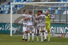 3.Liga - Saison 2022/2023 - 1. FC Saarbrücken - FC Ingolstadt 04 - Das Spiel ist aus - jubel - Torwart Marius Funk (Nr.1 - FCI) - Tobias Schröck (Nr.21 - FCI) - Marcel Costly (Nr.22 - FCI) - Denis Linsenmayer (Nr.23 - FCI) -  - Foto: Meyer Jürgen