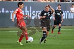 DFB - Pokal - Frauen - Saison 2022/2023 - FC Ingolstadt 04 -  FC Bayern München - Saki Kumagai (Nr.3 - FC Bayern München) - Ebert Lisa (Nr.10 - FC Ingolstadt 04 ) - - Foto: Meyer Jürgen